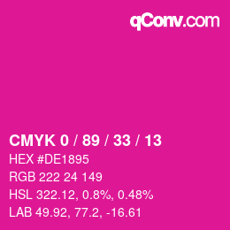 颜色代码: CMYK 0 / 89 / 33 / 13 | qconv.com