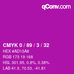カラーコード: CMYK 0 / 89 / 3 / 32 | qconv.com