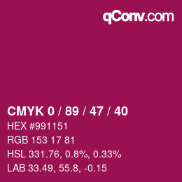 カラーコード: CMYK 0 / 89 / 47 / 40 | qconv.com