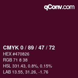 Color code: CMYK 0 / 89 / 47 / 72 | qconv.com