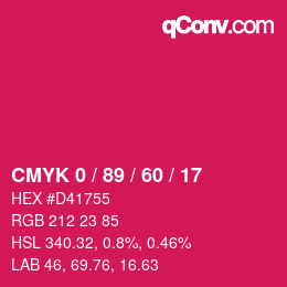颜色代码: CMYK 0 / 89 / 60 / 17 | qconv.com