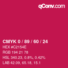 カラーコード: CMYK 0 / 89 / 60 / 24 | qconv.com