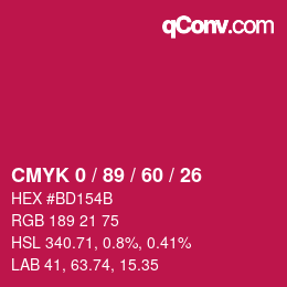 カラーコード: CMYK 0 / 89 / 60 / 26 | qconv.com