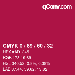 カラーコード: CMYK 0 / 89 / 60 / 32 | qconv.com