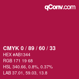 颜色代码: CMYK 0 / 89 / 60 / 33 | qconv.com