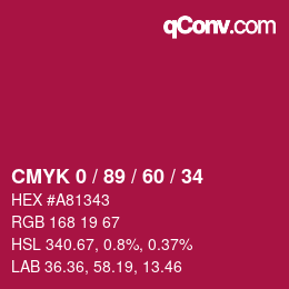 カラーコード: CMYK 0 / 89 / 60 / 34 | qconv.com