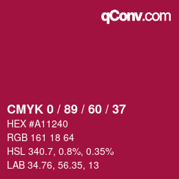 カラーコード: CMYK 0 / 89 / 60 / 37 | qconv.com