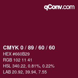 颜色代码: CMYK 0 / 89 / 60 / 60 | qconv.com