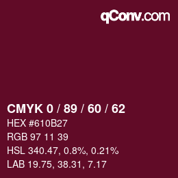 颜色代码: CMYK 0 / 89 / 60 / 62 | qconv.com