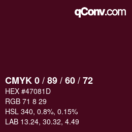 カラーコード: CMYK 0 / 89 / 60 / 72 | qconv.com