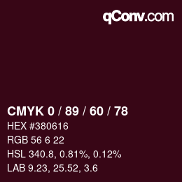 カラーコード: CMYK 0 / 89 / 60 / 78 | qconv.com