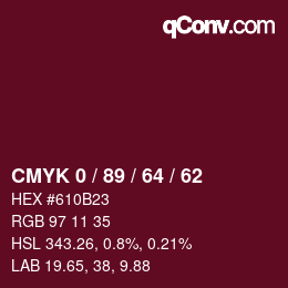 Farbcode: CMYK 0 / 89 / 64 / 62 | qconv.com