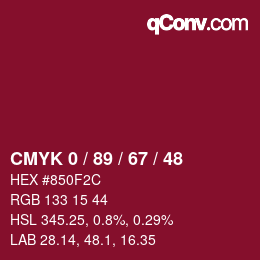 Color code: CMYK 0 / 89 / 67 / 48 | qconv.com