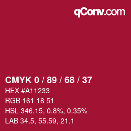 カラーコード: CMYK 0 / 89 / 68 / 37 | qconv.com