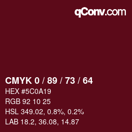 颜色代码: CMYK 0 / 89 / 73 / 64 | qconv.com