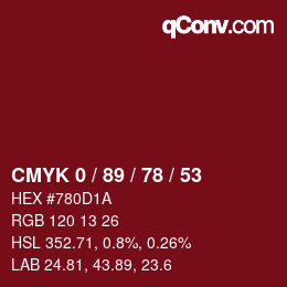 颜色代码: CMYK 0 / 89 / 78 / 53 | qconv.com