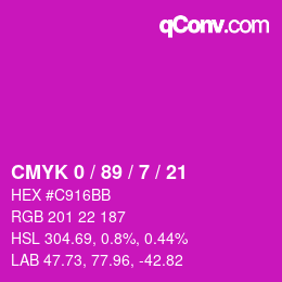 カラーコード: CMYK 0 / 89 / 7 / 21 | qconv.com