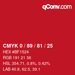 Farbcode: CMYK 0 / 89 / 81 / 25 | qconv.com