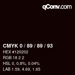 Farbcode: CMYK 0 / 89 / 89 / 93 | qconv.com