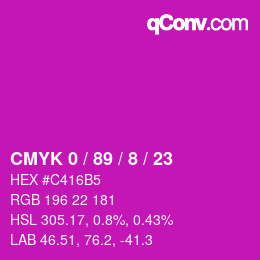 カラーコード: CMYK 0 / 89 / 8 / 23 | qconv.com