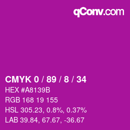 カラーコード: CMYK 0 / 89 / 8 / 34 | qconv.com