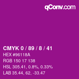 カラーコード: CMYK 0 / 89 / 8 / 41 | qconv.com