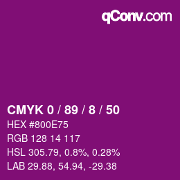 カラーコード: CMYK 0 / 89 / 8 / 50 | qconv.com