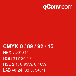颜色代码: CMYK 0 / 89 / 92 / 15 | qconv.com