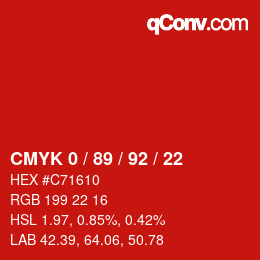 カラーコード: CMYK 0 / 89 / 92 / 22 | qconv.com