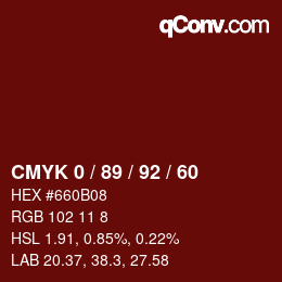 カラーコード: CMYK 0 / 89 / 92 / 60 | qconv.com