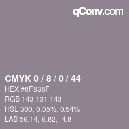 カラーコード: CMYK 0 / 8 / 0 / 44 | qconv.com