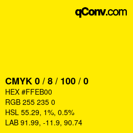 颜色代码: CMYK 0 / 8 / 100 / 0 | qconv.com