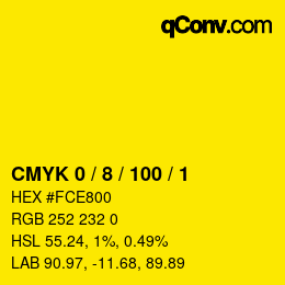 カラーコード: CMYK 0 / 8 / 100 / 1 | qconv.com