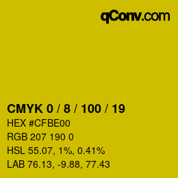カラーコード: CMYK 0 / 8 / 100 / 19 | qconv.com