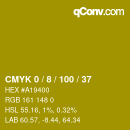 カラーコード: CMYK 0 / 8 / 100 / 37 | qconv.com