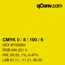 カラーコード: CMYK 0 / 8 / 100 / 6 | qconv.com