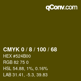 カラーコード: CMYK 0 / 8 / 100 / 68 | qconv.com