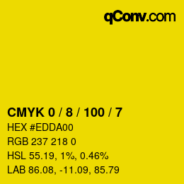 カラーコード: CMYK 0 / 8 / 100 / 7 | qconv.com