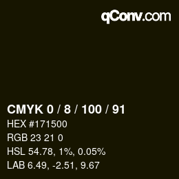 カラーコード: CMYK 0 / 8 / 100 / 91 | qconv.com