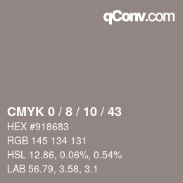 カラーコード: CMYK 0 / 8 / 10 / 43 | qconv.com