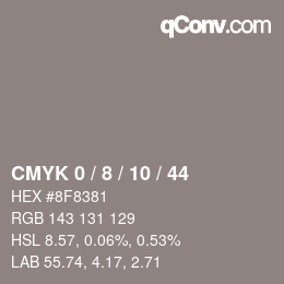 カラーコード: CMYK 0 / 8 / 10 / 44 | qconv.com