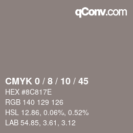 カラーコード: CMYK 0 / 8 / 10 / 45 | qconv.com