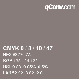 カラーコード: CMYK 0 / 8 / 10 / 47 | qconv.com
