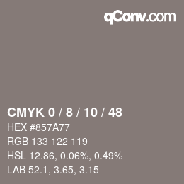 カラーコード: CMYK 0 / 8 / 10 / 48 | qconv.com