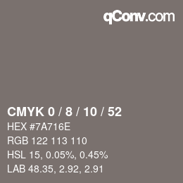 カラーコード: CMYK 0 / 8 / 10 / 52 | qconv.com