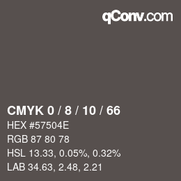 カラーコード: CMYK 0 / 8 / 10 / 66 | qconv.com