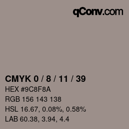 カラーコード: CMYK 0 / 8 / 11 / 39 | qconv.com
