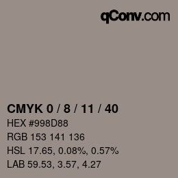 カラーコード: CMYK 0 / 8 / 11 / 40 | qconv.com