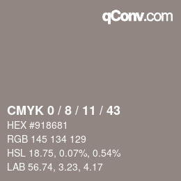 カラーコード: CMYK 0 / 8 / 11 / 43 | qconv.com