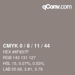 カラーコード: CMYK 0 / 8 / 11 / 44 | qconv.com